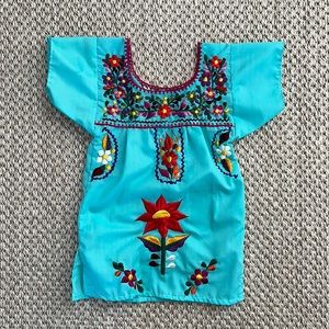 Zara Spanish Embroidered Baby Teal Dress 6-12 months